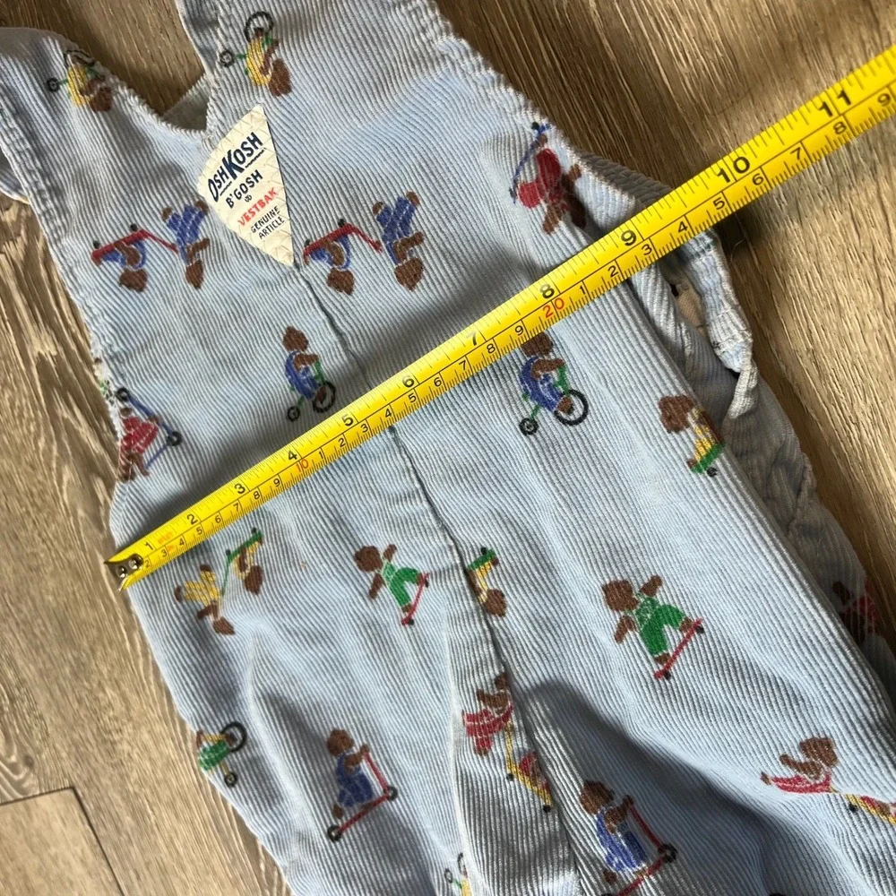 OshKosh B'gosh Overalls Baby 6/9M Blue Bear Print Corduroy Vintage USA Vestbak